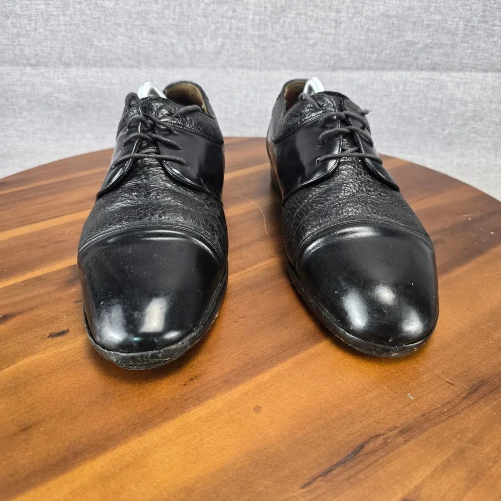 Darian Mens Black Leather Cap Toe Oxford Dress Shoes Mixed Texture Size 10.5
